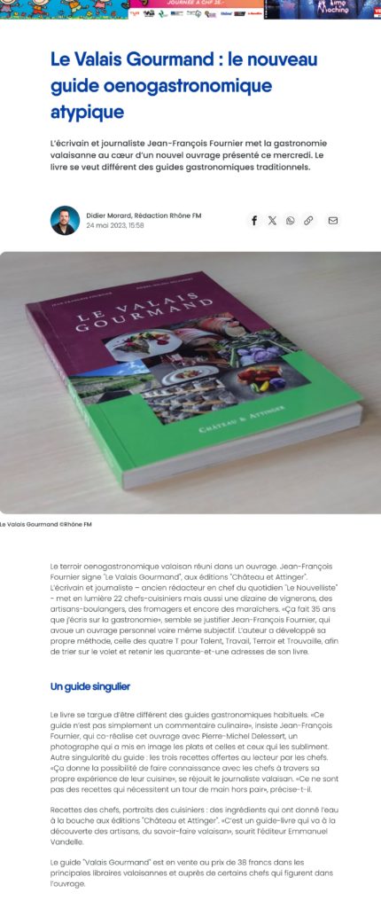Rhône FM - Le Valais Gourmand - Le nouveau guide oenogastronomique atypique (24 mai 2023)